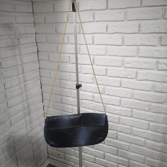 Aldo Ladies Navy Reptile Pattern Chain Strap Crossbody or Clutch Purse - Picture 5 of 11